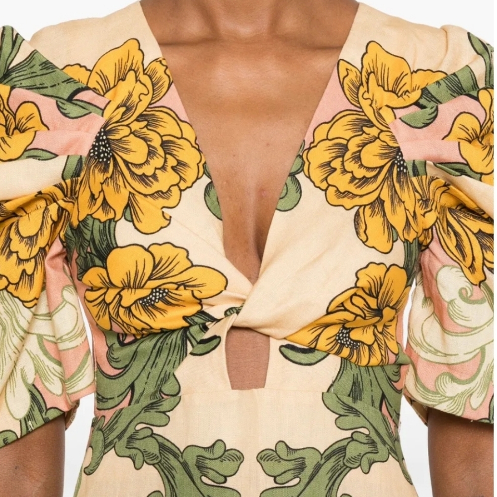 FARM RIO Floral Arabesque Linen Midi